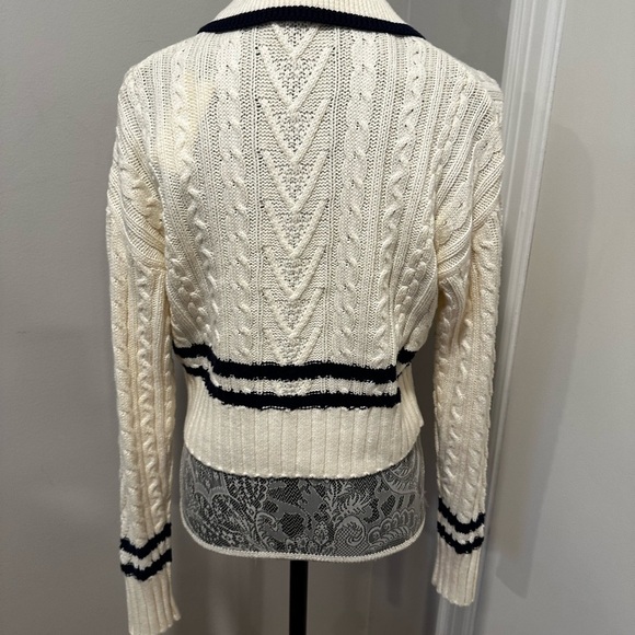 NWT Pink Rose Preppy Cream & Navy  Cable Knit Collared Cardigan. Ribbed Hem XS. - Picture 14 of 15